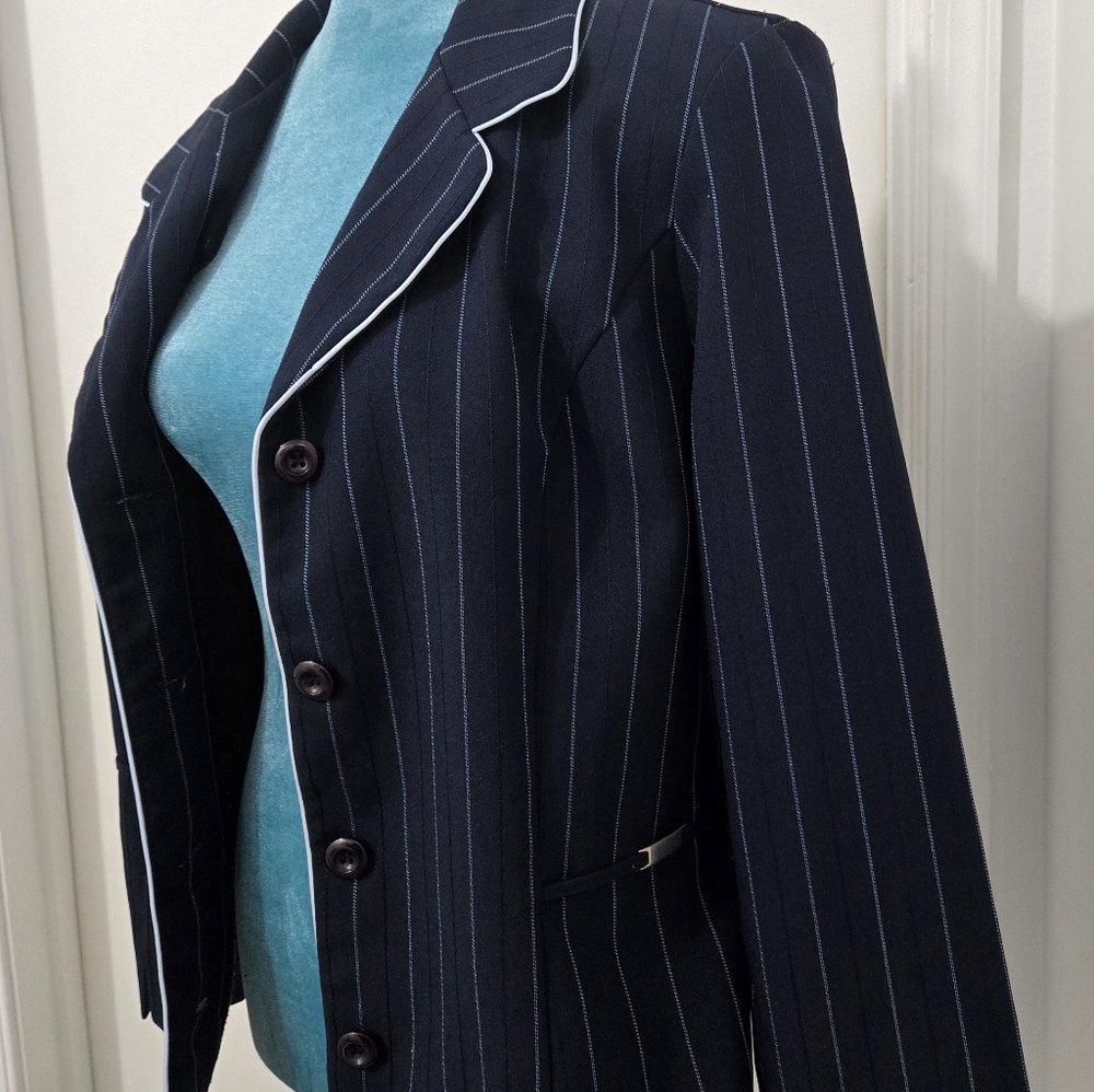 Navy Blue Pinstripe Blazer - Picture 3 of 4